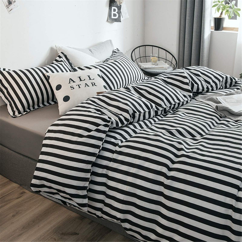 Cottonight Striped Comforter Set Queen White and Black Striped Comforter Full Vertical Modern Cotton Soft Breathable Bedding Comforter Set for Women Men Adults Kids - Image 4
